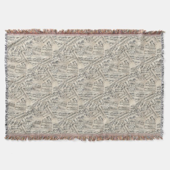 Vintage Sheet Music Paper Collage Throw Blanket (Front)