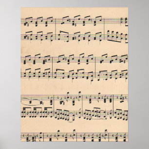 Vintage Sheet Music Score Black and White notes Poster