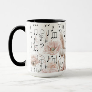 Vintage Sheet Music With Pink Peony Wildflowers Mug