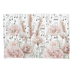 Vintage Sheet Music With Pink Peony Wildflowers Pillowcase