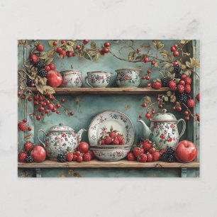 Vintage Shelf Raspberries Blackberries Apples  Postcard