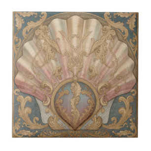 Vintage Shell Art Nouveau antique floral Ceramic Tile