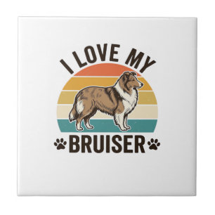 Vintage Sheltie Dog I Love My Bruiser Retro Design Ceramic Tile