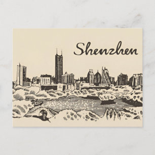 Vintage shenzhen China chinese Travel watercolor Postcard