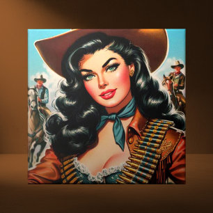 Vintage Sheriff Pin-up Ceramic Tile