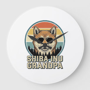 Vintage Shiba Inu Grandpa Dog Shirt Design_1 Large Clock