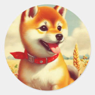 Vintage Shiba Inu Painting Classic Round Sticker
