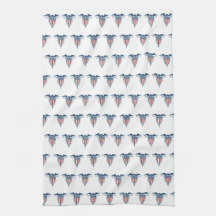 Vintage Shield Red White Blue American Eagle Stars Tea Towel