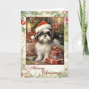 Vintage Shih Tzu Christmas Holiday Card