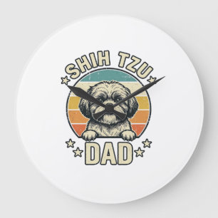 Vintage Shih Tzu Dad Dog Lover Shirt Design_1 Large Clock
