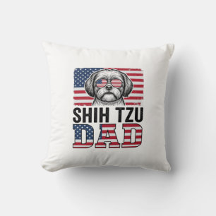 Vintage Shih Tzu Dad Patriotic Dog Shirt Design_1 Cushion