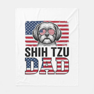 Vintage Shih Tzu Dad Patriotic Dog Shirt Design_1 Fleece Blanket