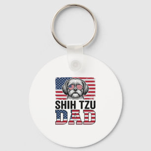Vintage Shih Tzu Dad Patriotic Dog Shirt Design_1 Key Ring