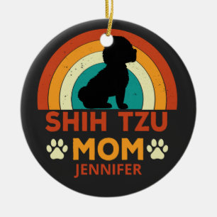 Vintage Shih Tzu Dog Mum Sunset Personalised Ceramic Ornament