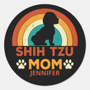 Vintage Shih Tzu Dog Mum Sunset Personalised Classic Round Sticker