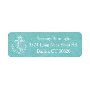 Vintage Ship Anchor Nautical Blue Turquoise Return Address Label