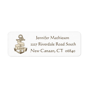 Vintage Ship Anchor Nautical Love - Brown / Tan Return Address Label