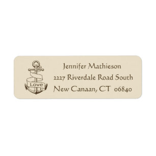 Vintage Ship Anchor Nautical Love - Brown / Tan Return Address Label