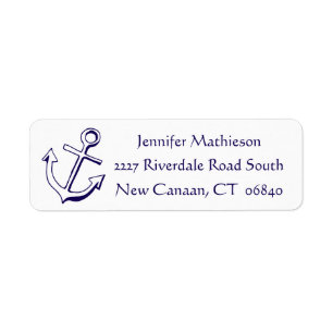 Vintage Ship Anchor Nautical Love Sailor Navy Blue Return Address Label
