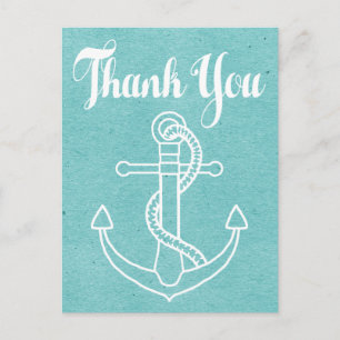 Vintage Ship Anchor Thank You Blue Turquoise Postcard