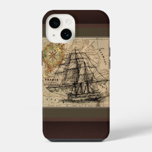 Vintage Ship And Map iPhone 14 Case