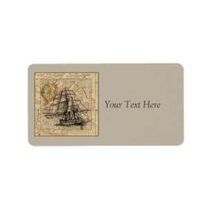 Vintage Ship And Map Label