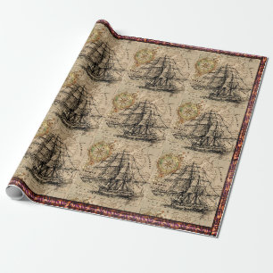 Vintage Ship And Map Wrapping Paper