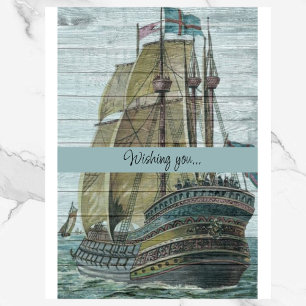 Vintage Ship Illustration Sailing Theme Card