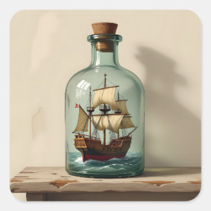 Vintage Ship in an Antique Bottle Square Sticker