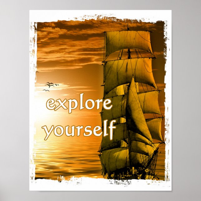 vintage ship inspirational motivational travel poster (Front)