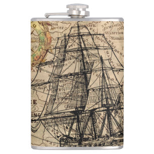 Vintage Ship Map Hip Flask