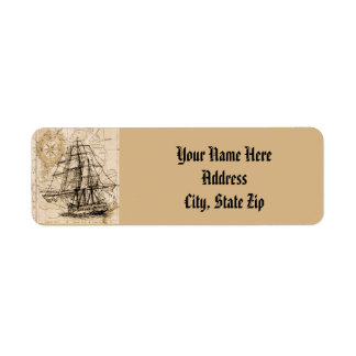 Vintage Ship Map Return Address Label