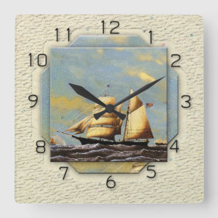 Vintage ship square wall clock