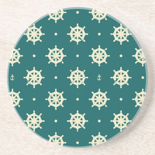 Vintage Ship Wheel Pattern Coaster (Front)