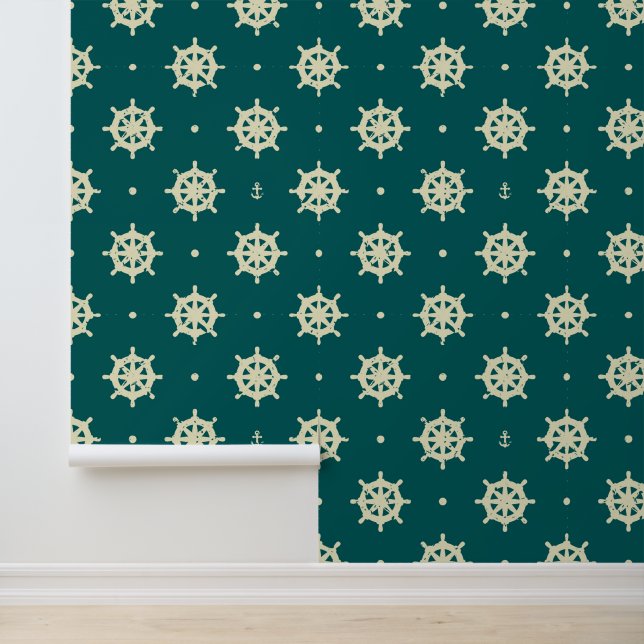 Vintage Ship Wheel Pattern Wallpaper (Application)
