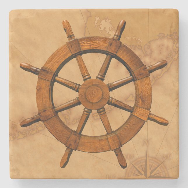 Vintage Ship Wheel Stone Coaster (Front)