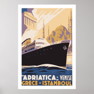 Vintage shipping line ad Venice, Greece, Istanbul Poster