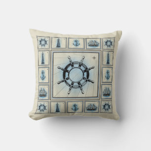 Vintage Ship's Wheel Collage Cushion