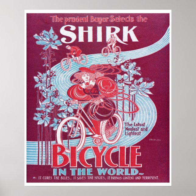 Vintage Shirk Bicycle Advertisement circa 1890 Poster (Front)