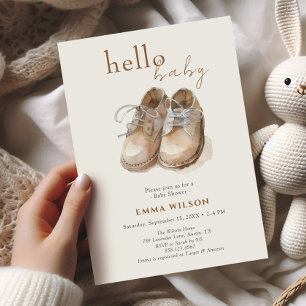 Vintage Shoes Boho Minimalist Boy Baby Shower  Invitation