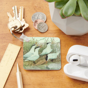 Vintage Shorebirds in a Marsh by Louis Fuertes Key Ring