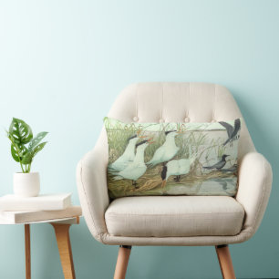 Vintage Shorebirds in a Marsh by Louis Fuertes Lumbar Cushion