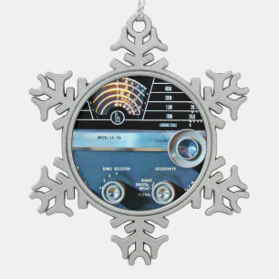 Vintage Short Wave Radio Receiver Snowflake Pewter Christmas Ornament