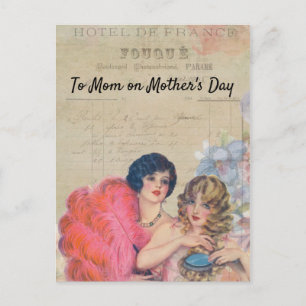 Vintage Show Girls Hotel France Flowers Feathers Postcard