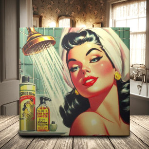 Vintage Shower Pin Up Ceramic Tile