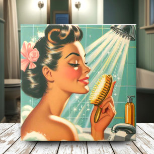 Vintage Shower Pin Up Ceramic Tile