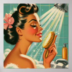 Vintage Shower Pin Up Poster