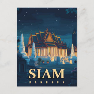 Vintage Siam Bangkok Temples Travel Postcard