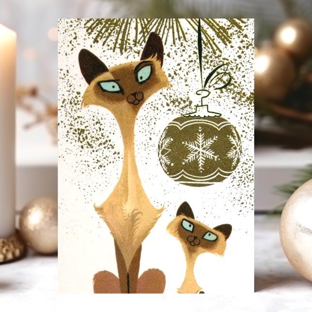 Vintage Siamese Christmas Cats Holiday Card (Creator Uploaded)