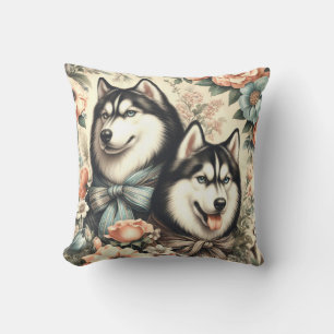 Vintage Siberian Husky  Illustration Cushion